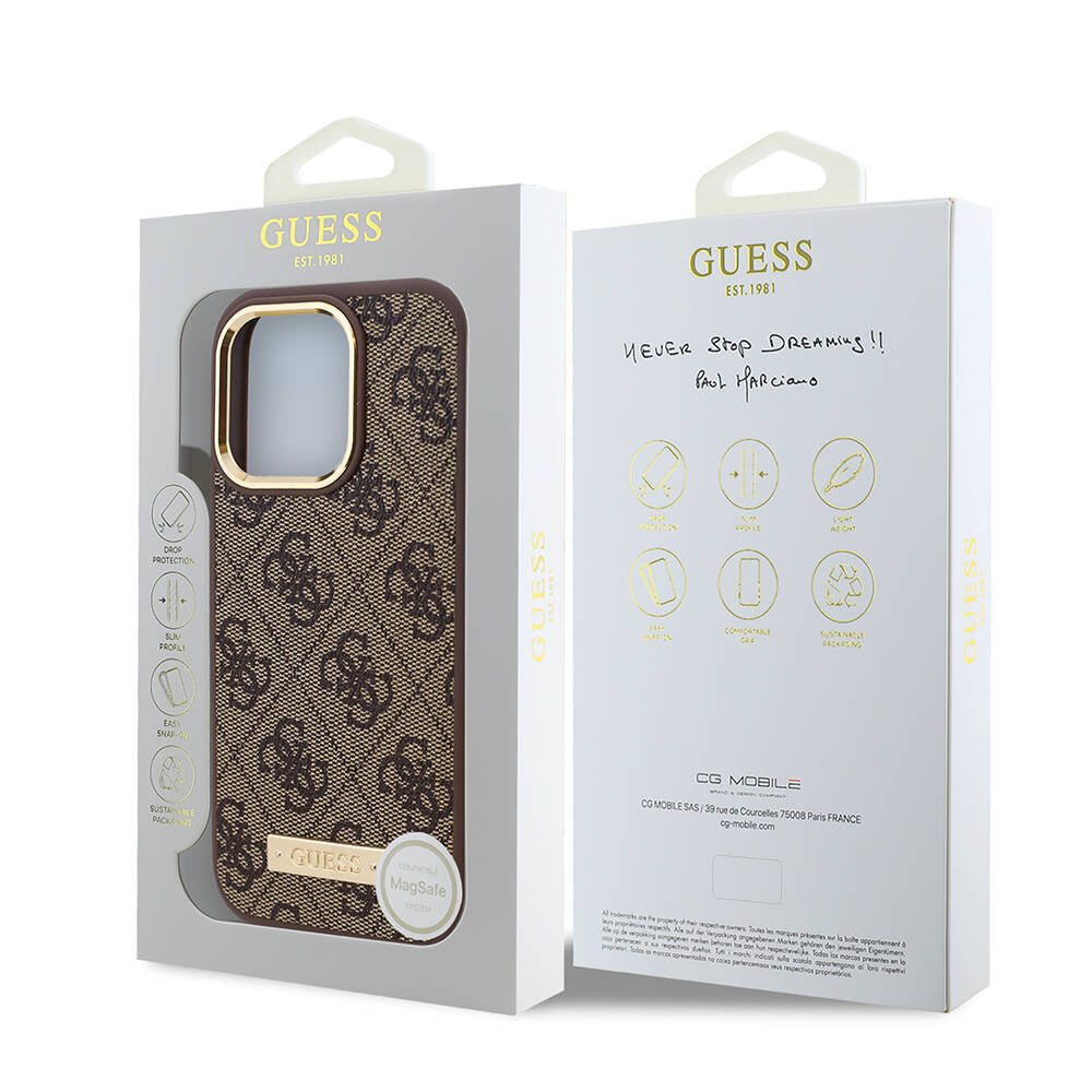 Coque MagSafe pour Apple iPhone 16 Pro, Guess, Plaque Logo 4G, Rose