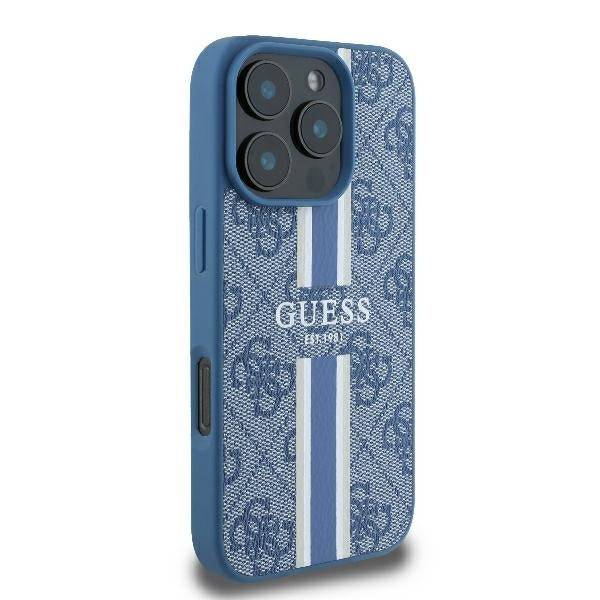 Étui MagSafe pour Apple iPhone 16 Pro, Guess, 4G Printed Stripes, Bleu