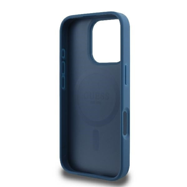 Coque MagSafe pour Apple iPhone 16 Pro, Guess, 4G Ring Classic Logo, Bleue