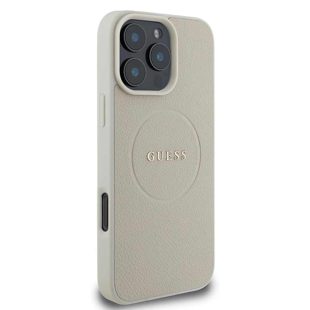 Étui MagSafe pour Apple iPhone 16 Pro, Guess, Grained Gold Ring, Beige