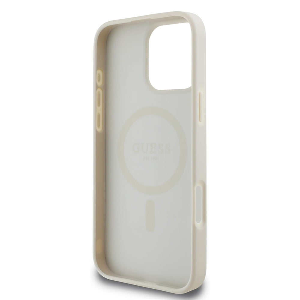 Étui MagSafe pour Apple iPhone 16 Pro, Guess, Grained Gold Ring, Beige
