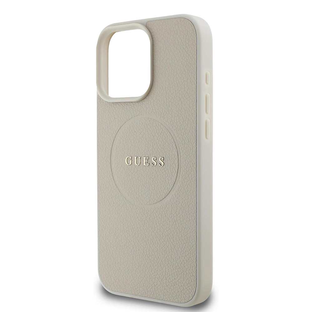 Étui MagSafe pour Apple iPhone 16 Pro, Guess, Grained Gold Ring, Beige