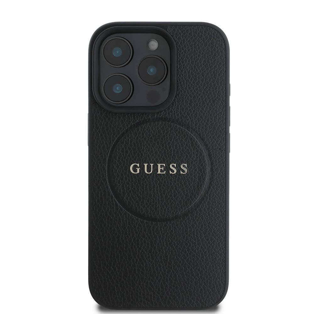Coque MagSafe pour Apple iPhone 16 Pro, Guess, Grained Gold Ring, Noire