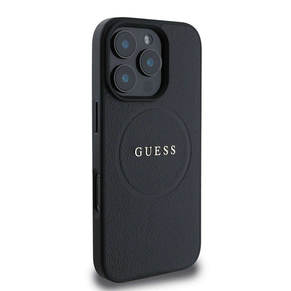Coque MagSafe pour Apple iPhone 16 Pro, Guess, Grained Gold Ring, Noire