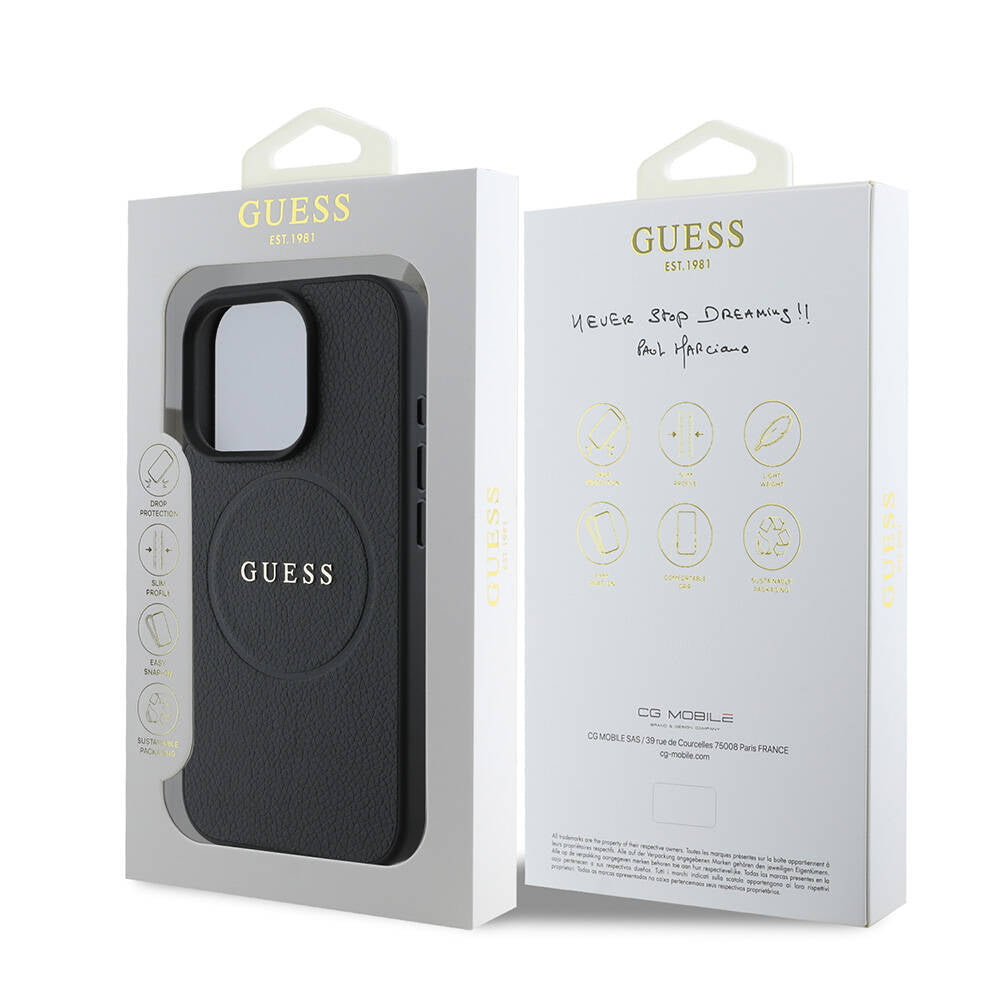 Coque MagSafe pour Apple iPhone 16 Pro, Guess, Grained Gold Ring, Noire