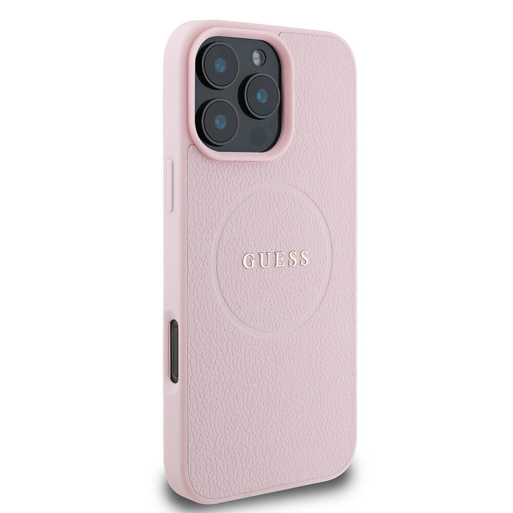 Coque MagSafe pour Apple iPhone 16 Pro, Guess, Grained Gold Ring, Rose