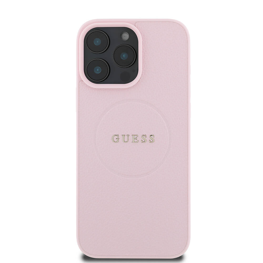 Coque MagSafe pour Apple iPhone 16 Pro, Guess, Grained Gold Ring, Rose