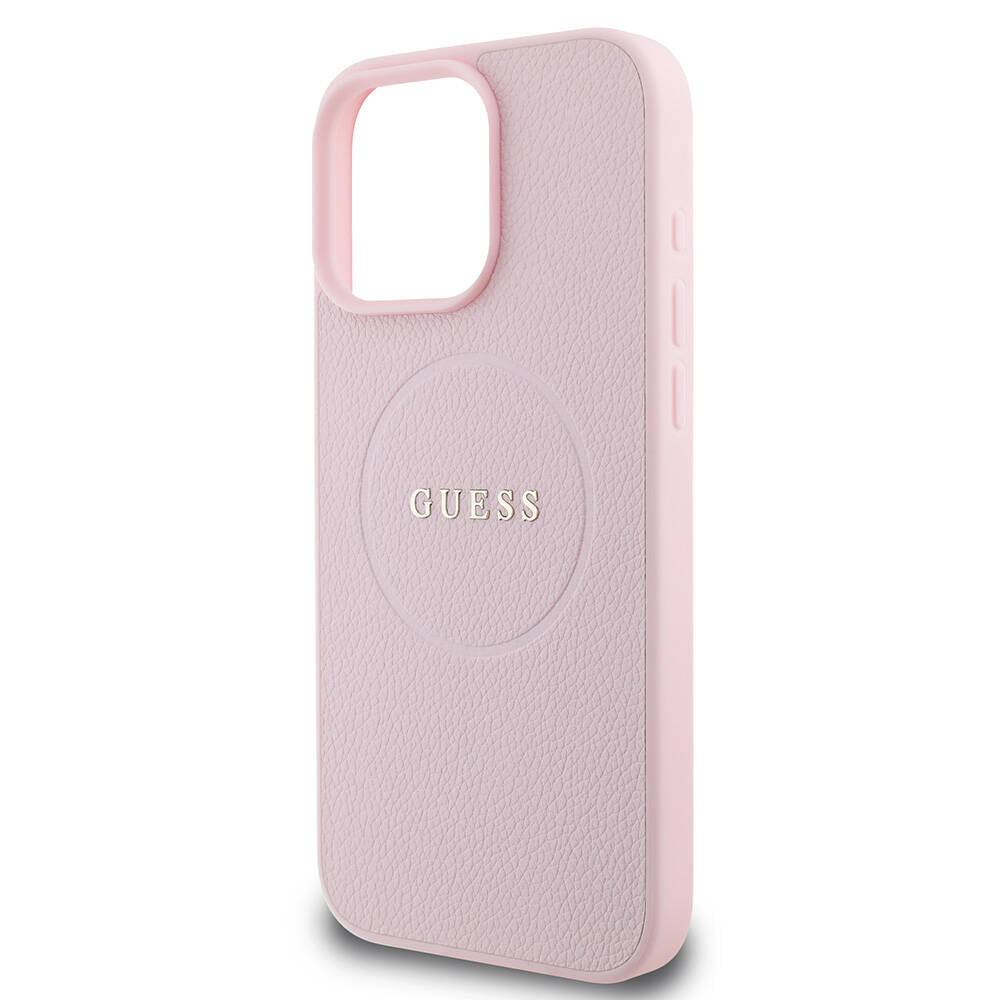 Coque MagSafe pour Apple iPhone 16 Pro, Guess, Grained Gold Ring, Rose