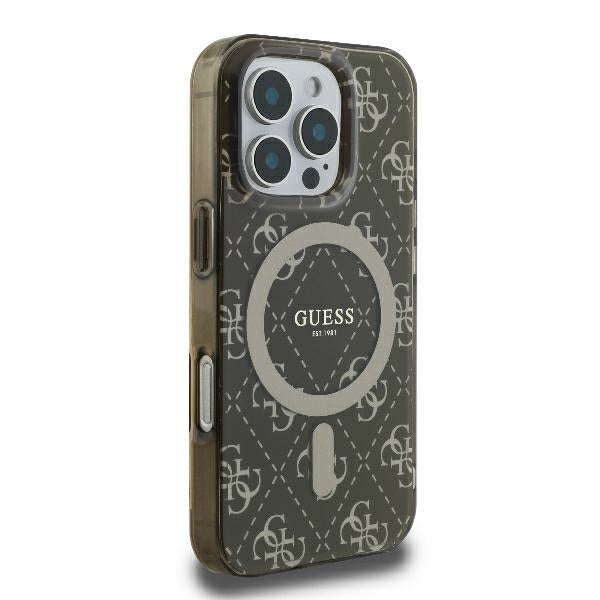 MagSafe Case for Apple iPhone 16 Pro, Guess, IML 4G Background, Brown