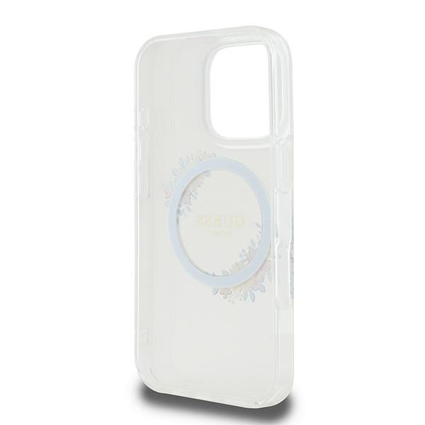 Étui MagSafe pour Apple iPhone 16 Pro, Guess, Couronne de Fleurs IML, Transparent