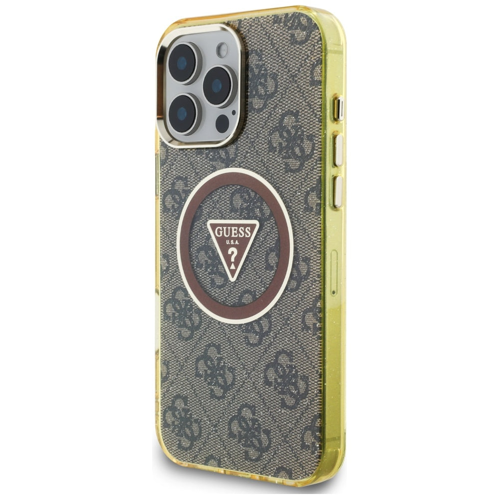Étui MagSafe pour Apple iPhone 16 Pro, Guess, IML Glitter 4G Circle Triangle, Marron