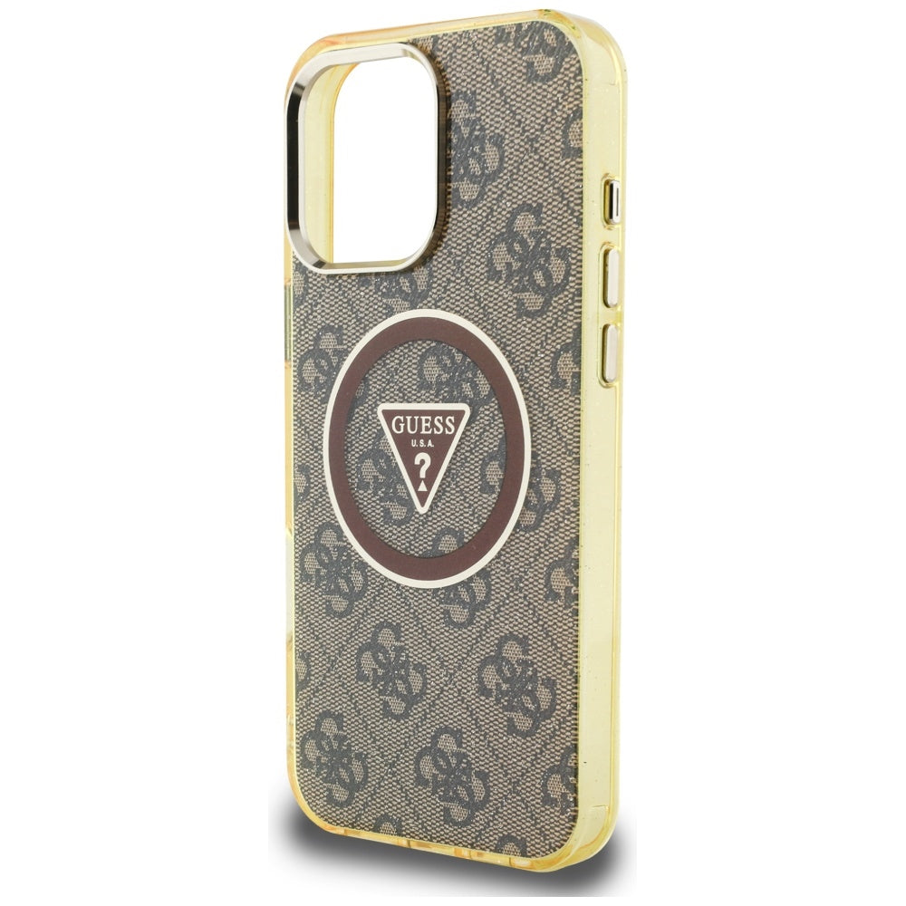 Étui MagSafe pour Apple iPhone 16 Pro, Guess, IML Glitter 4G Circle Triangle, Marron