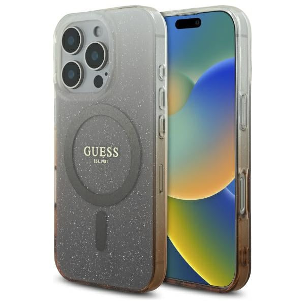 Étui MagSafe pour Apple iPhone 16 Pro, Guess, IML Glitter Gradient, Marron