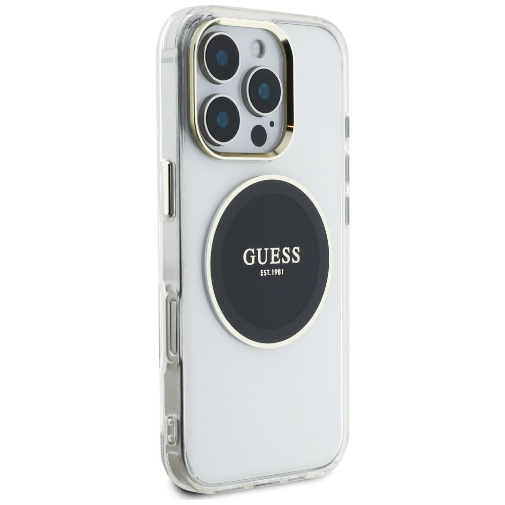 Étui MagSafe pour Apple iPhone 16 Pro, Guess, IML Cercle Métallique Coloré, Noir