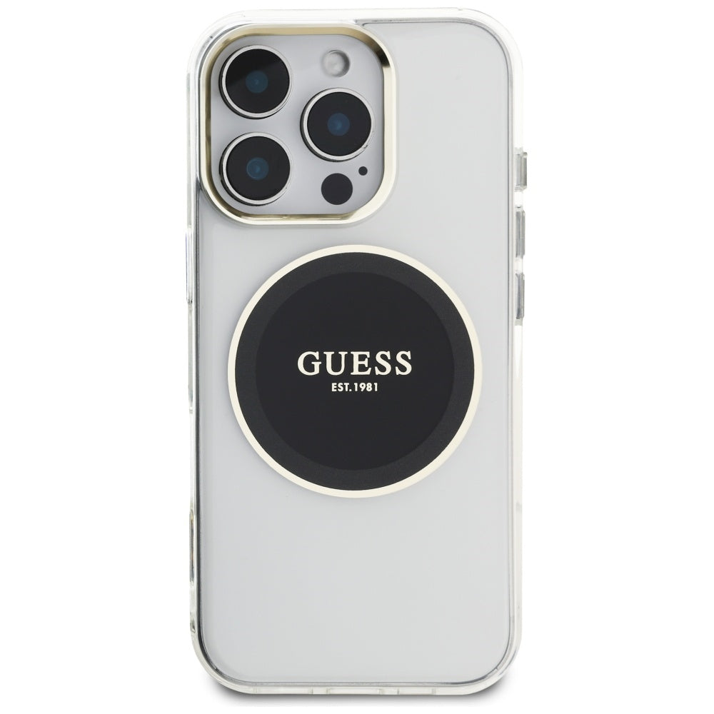 Étui MagSafe pour Apple iPhone 16 Pro, Guess, IML Cercle Métallique Coloré, Noir