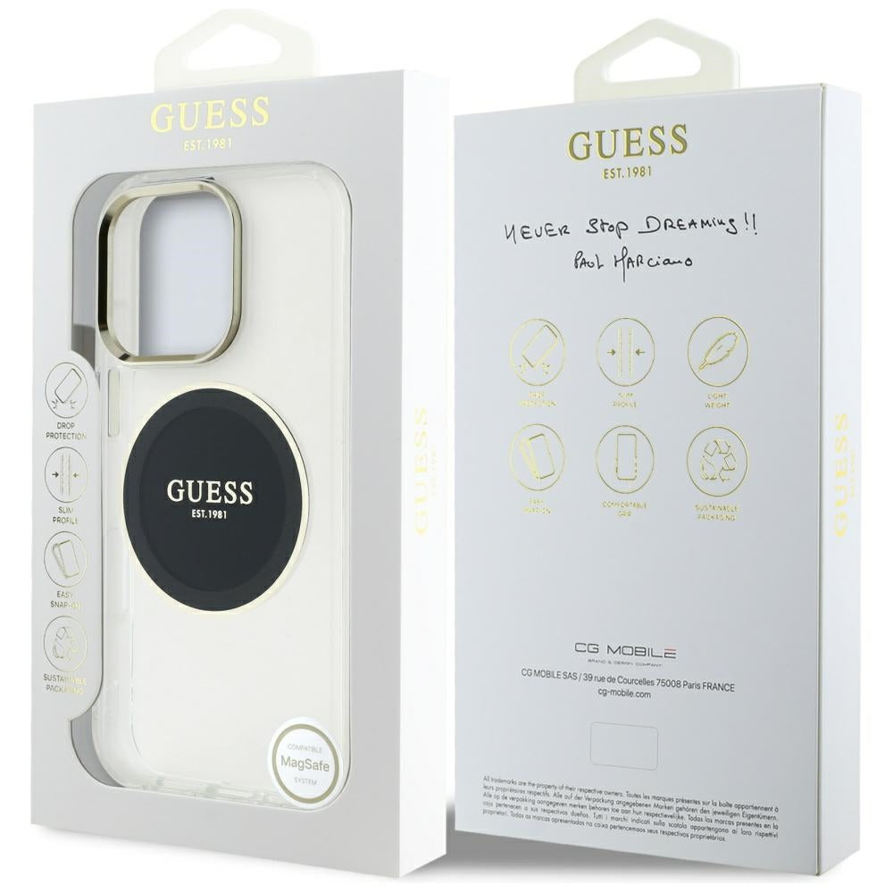 Étui MagSafe pour Apple iPhone 16 Pro, Guess, IML Cercle Métallique Coloré, Noir