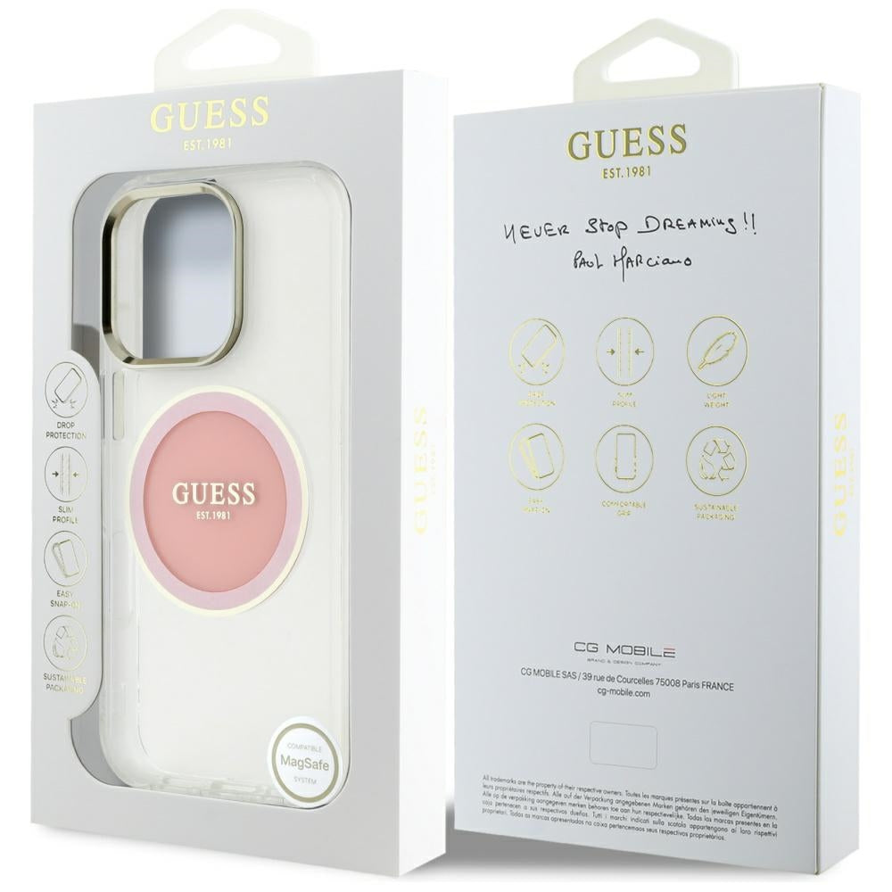 Étui MagSafe pour Apple iPhone 16 Pro, Guess, IML Cercle Métallique Coloré, Rose