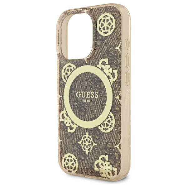 MagSafe Case for Apple iPhone 16 Pro, Guess, IML Peony On 4G Background, Brown