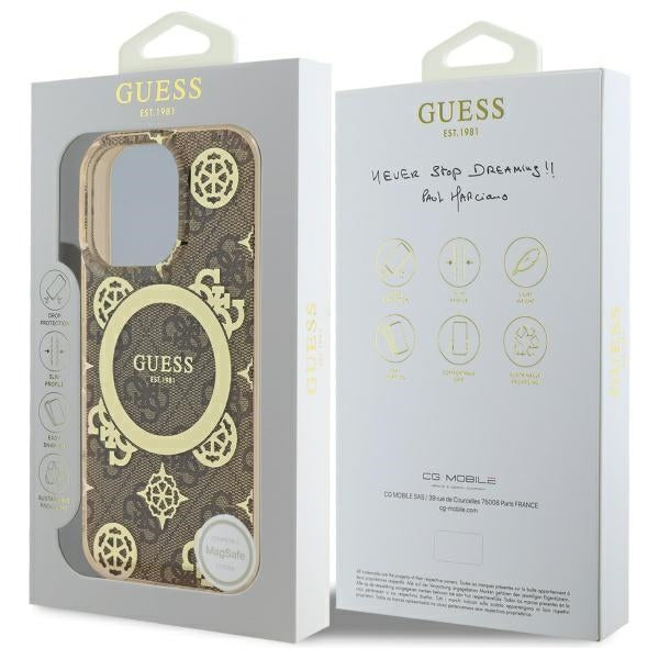 MagSafe Case for Apple iPhone 16 Pro, Guess, IML Peony On 4G Background, Brown