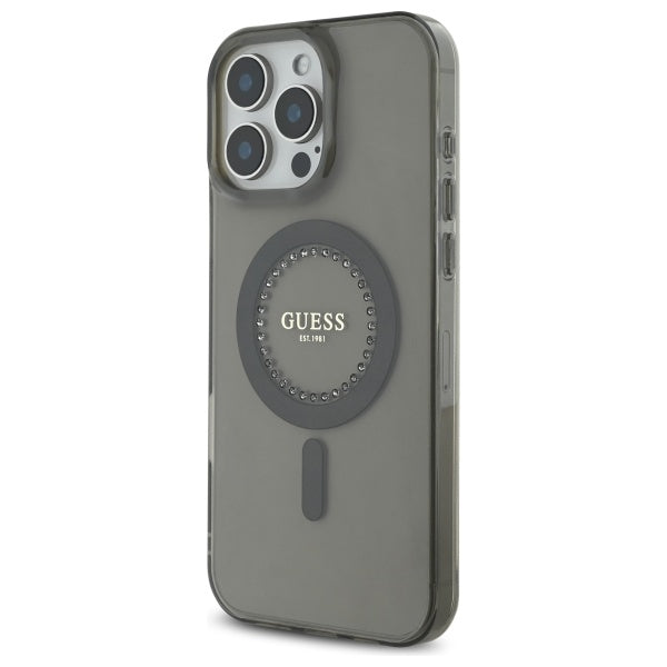 Coque MagSafe pour Apple iPhone 16 Pro, Guess, IML Rhinestone, Noire