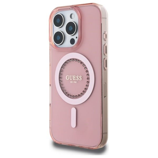 Étui MagSafe pour Apple iPhone 16 Pro, Guess, IML Rhinestone, Rose