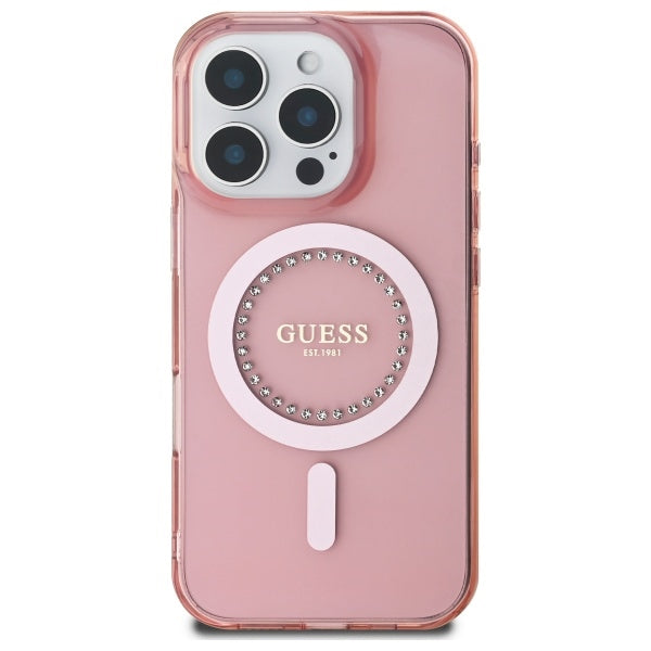 Étui MagSafe pour Apple iPhone 16 Pro, Guess, IML Rhinestone, Rose