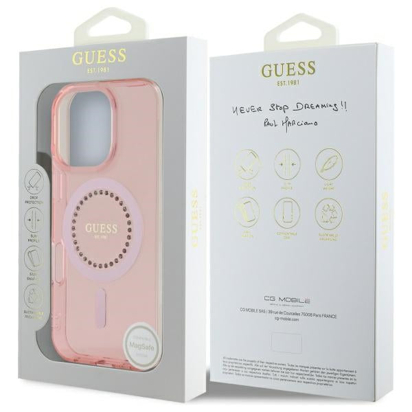 Étui MagSafe pour Apple iPhone 16 Pro, Guess, IML Rhinestone, Rose