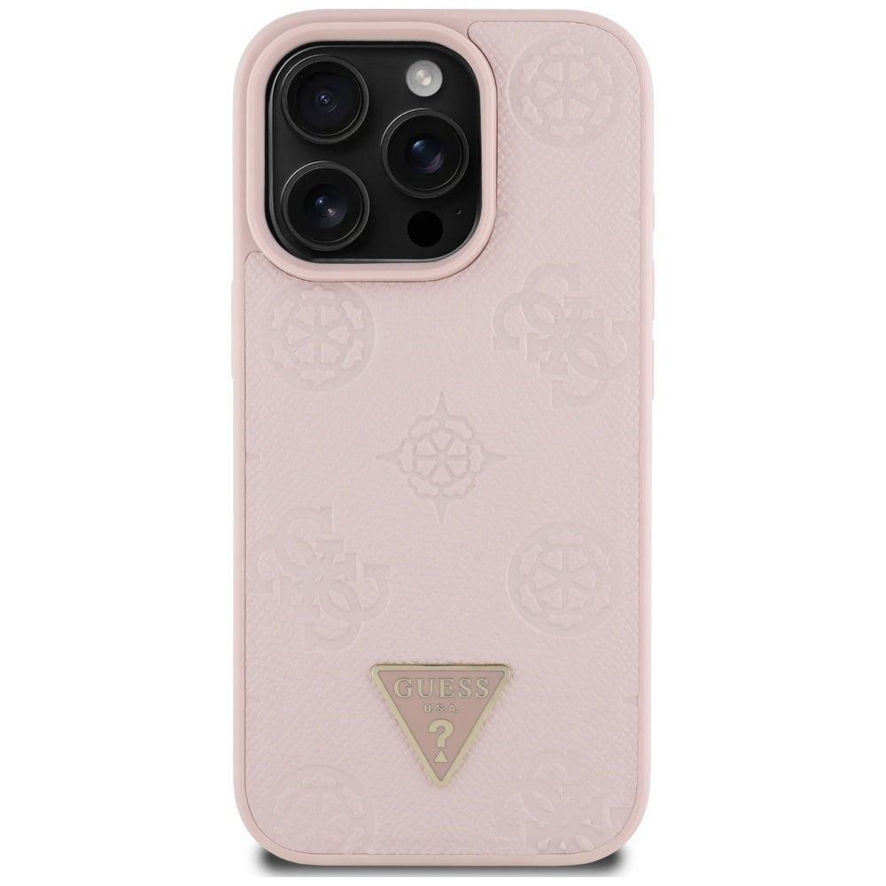 Coque MagSafe pour Apple iPhone 16 Pro, Guess, Peony Grained Hot Stamp Triangle, Rose
