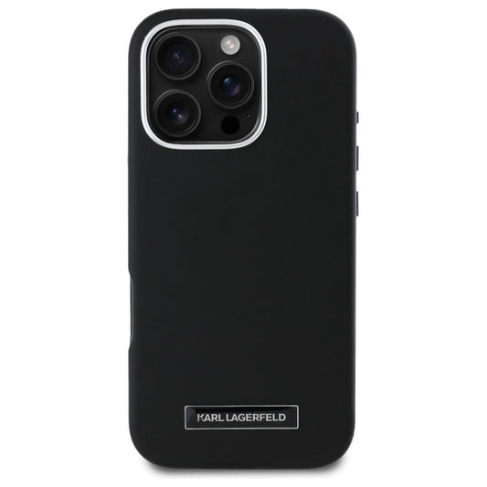 Coque MagSafe pour Apple iPhone 16 Pro, Karl Lagerfeld, FW Metal Plate, Noire