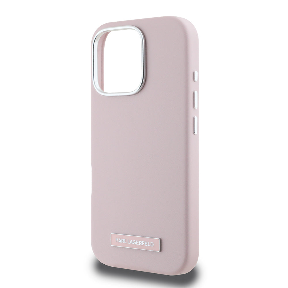 Coque MagSafe pour Apple iPhone 16 Pro, Karl Lagerfeld, Plaque Métallique FW, Rose