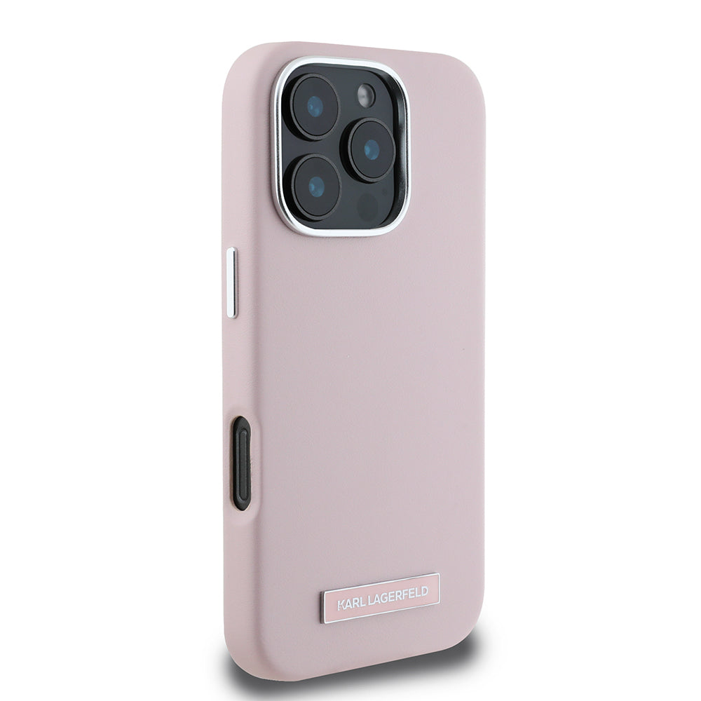 Coque MagSafe pour Apple iPhone 16 Pro, Karl Lagerfeld, Plaque Métallique FW, Rose