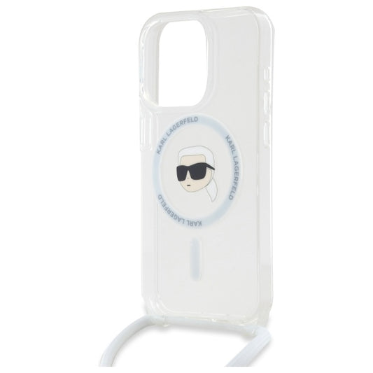 Étui MagSafe pour Apple iPhone 16 Pro, Karl Lagerfeld, IML Crossbody Karl's Head, Transparent