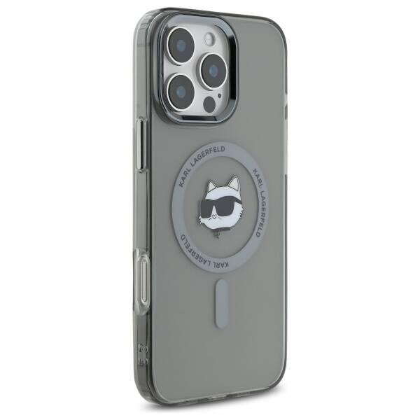 Housse MagSafe pour Apple iPhone 16 Pro, Karl Lagerfeld, IML Metal Choupette's Head, Noire