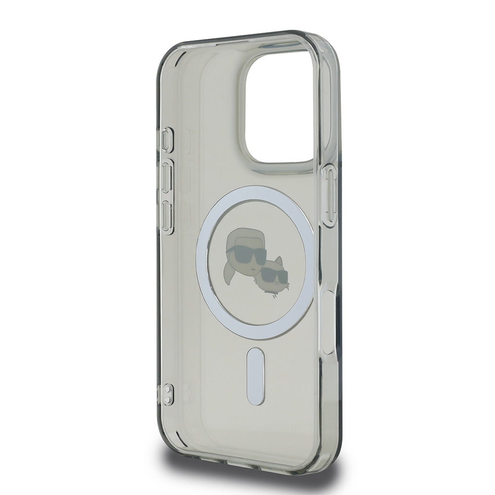 Housse MagSafe pour Apple iPhone 16 Pro, Karl Lagerfeld, IML Metal Karl & Choupette's Heads, Noire