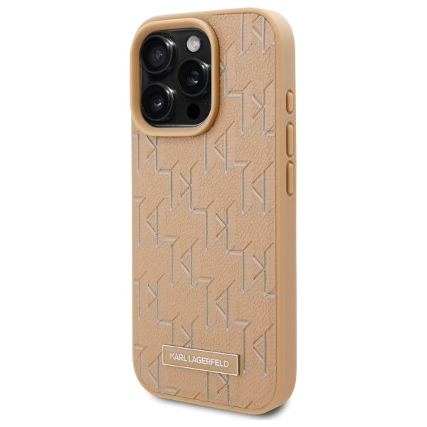 Étui MagSafe pour Apple iPhone 16 Pro, Karl Lagerfeld, Logo Métal Monogramme, Beige