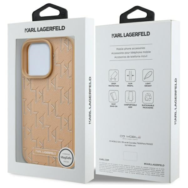 Étui MagSafe pour Apple iPhone 16 Pro, Karl Lagerfeld, Logo Métal Monogramme, Beige