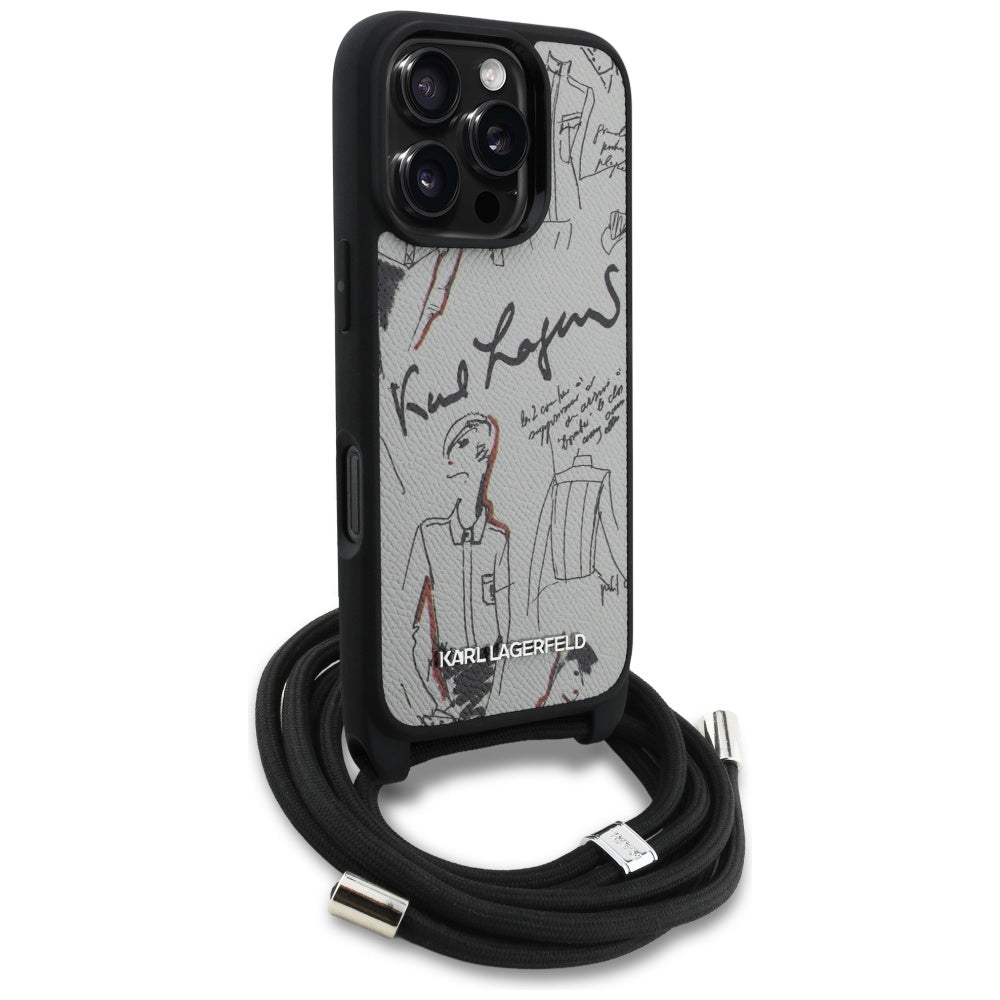 Étui MagSafe pour Apple iPhone 16 Pro, Karl Lagerfeld, Saffiano Crossbody, Gris
