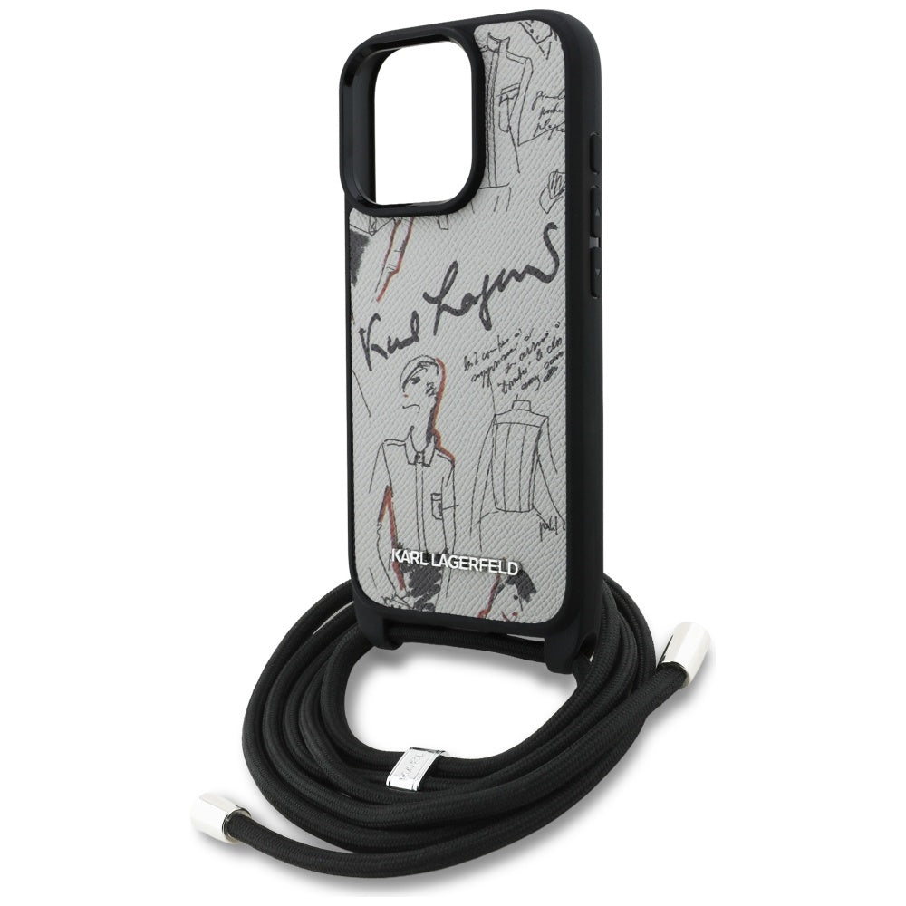 Étui MagSafe pour Apple iPhone 16 Pro, Karl Lagerfeld, Saffiano Crossbody, Gris