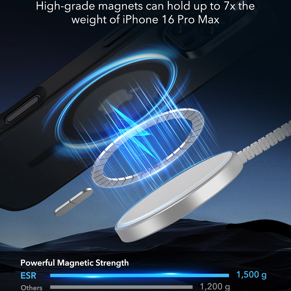Coque MagSafe pour Apple iPhone 16 Pro Max, ESR, Classic Hybrid, Noir Satiné