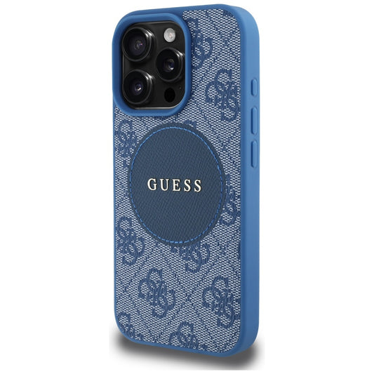 Étui MagSafe pour Apple iPhone 16 Pro Max, Guess, 4G Circle Classic Logo, Bleu