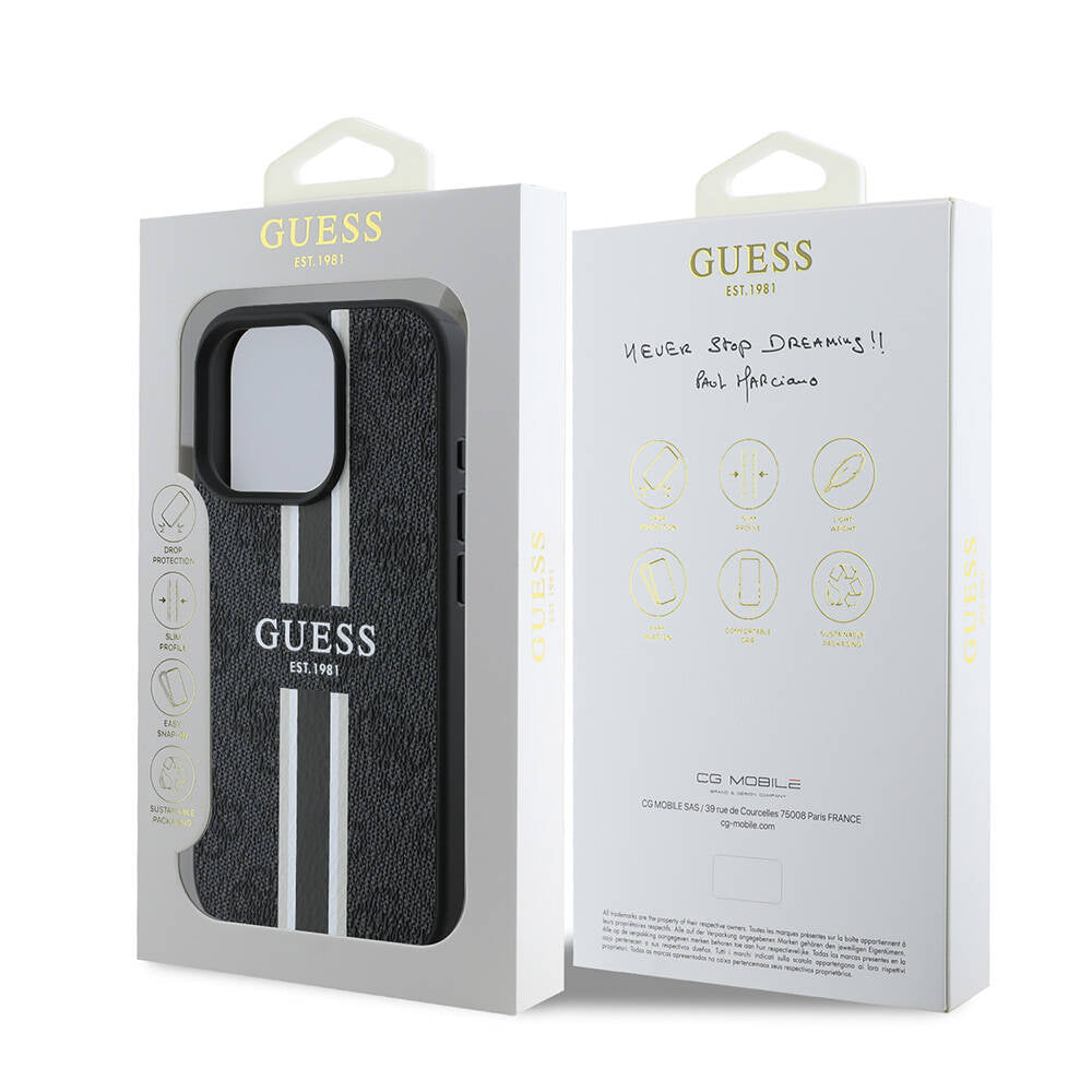 MagSafe Case for Apple iPhone 16 Pro Max, Guess, 4G Printed Stripes, Black