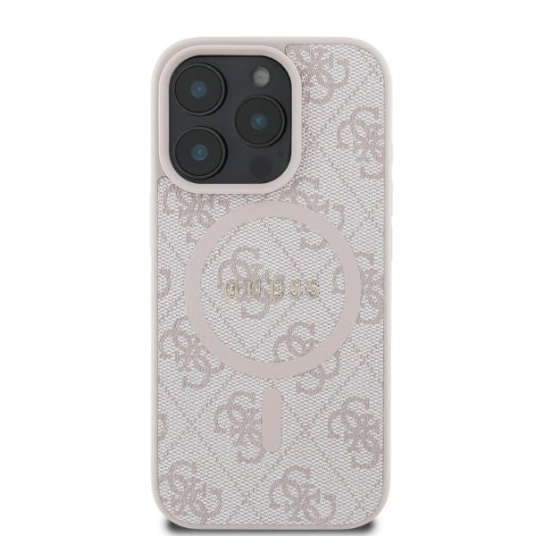 Étui MagSafe pour Apple iPhone 16 Pro Max, Guess, 4G Ring Classic Logo, Rose