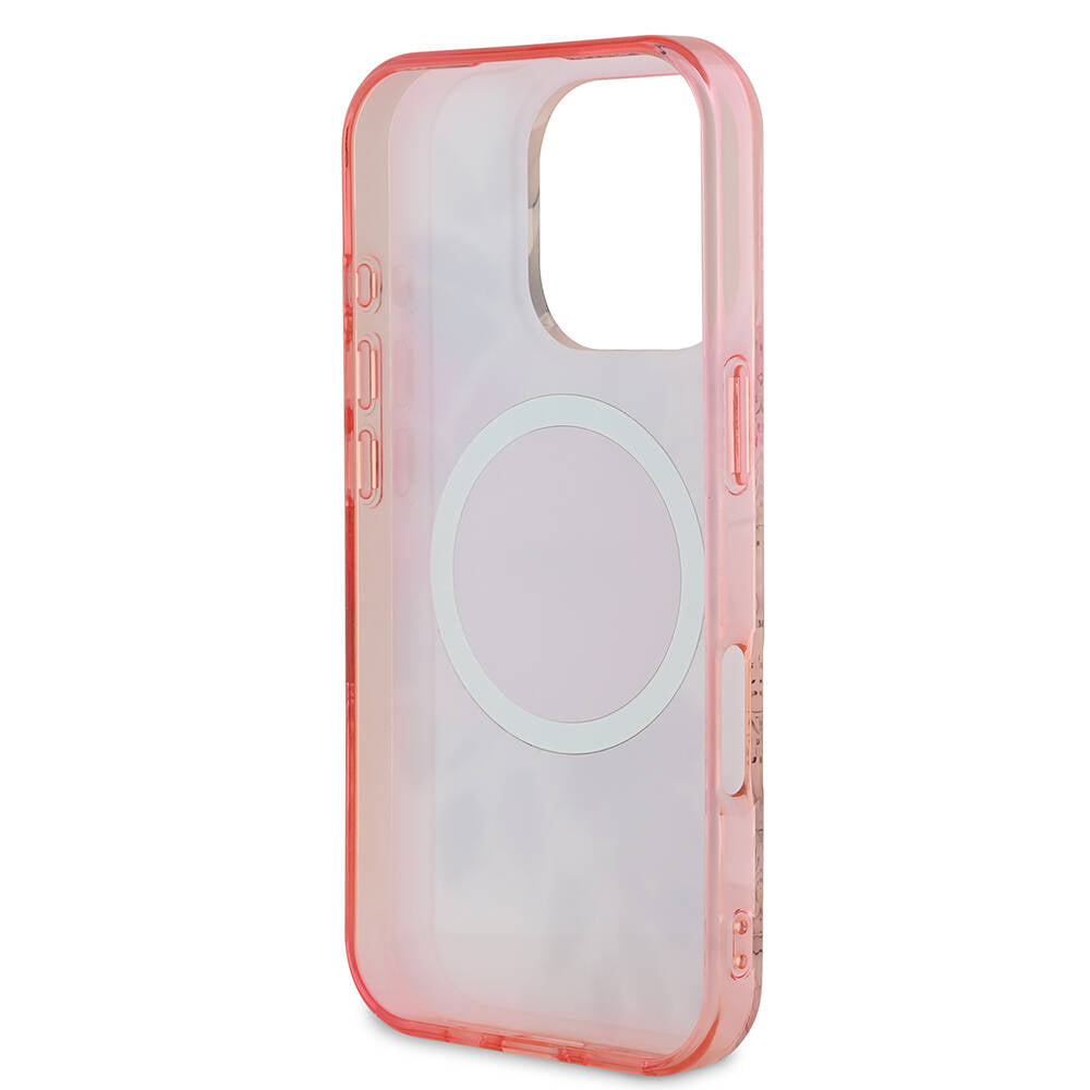 Étui MagSafe pour Apple iPhone 16 Pro Max, Guess, IML Flower & Tonal Circle, Rose