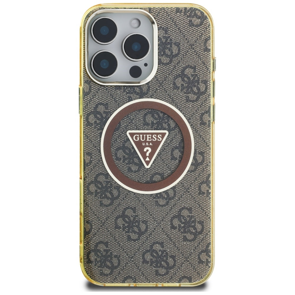 Étui MagSafe pour Apple iPhone 16 Pro Max, Guess, IML Glitter 4G Circle Triangle, Marron