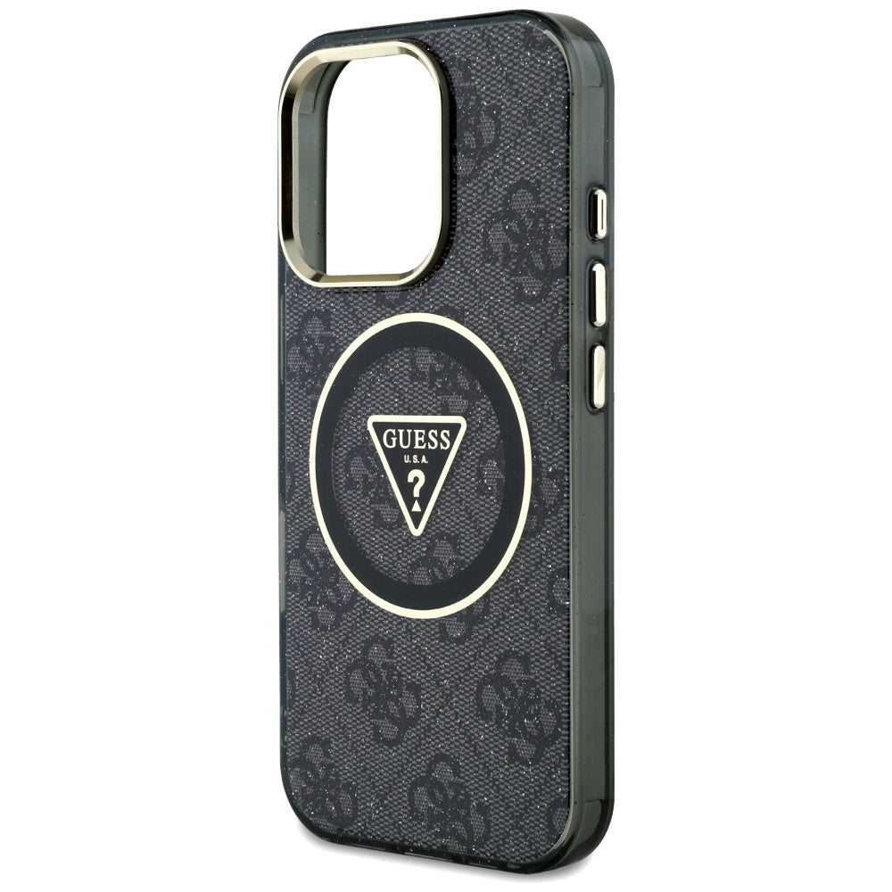 MagSafe Case for Apple iPhone 16 Pro Max, Guess, IML Glitter 4G Circle Triangle, Black