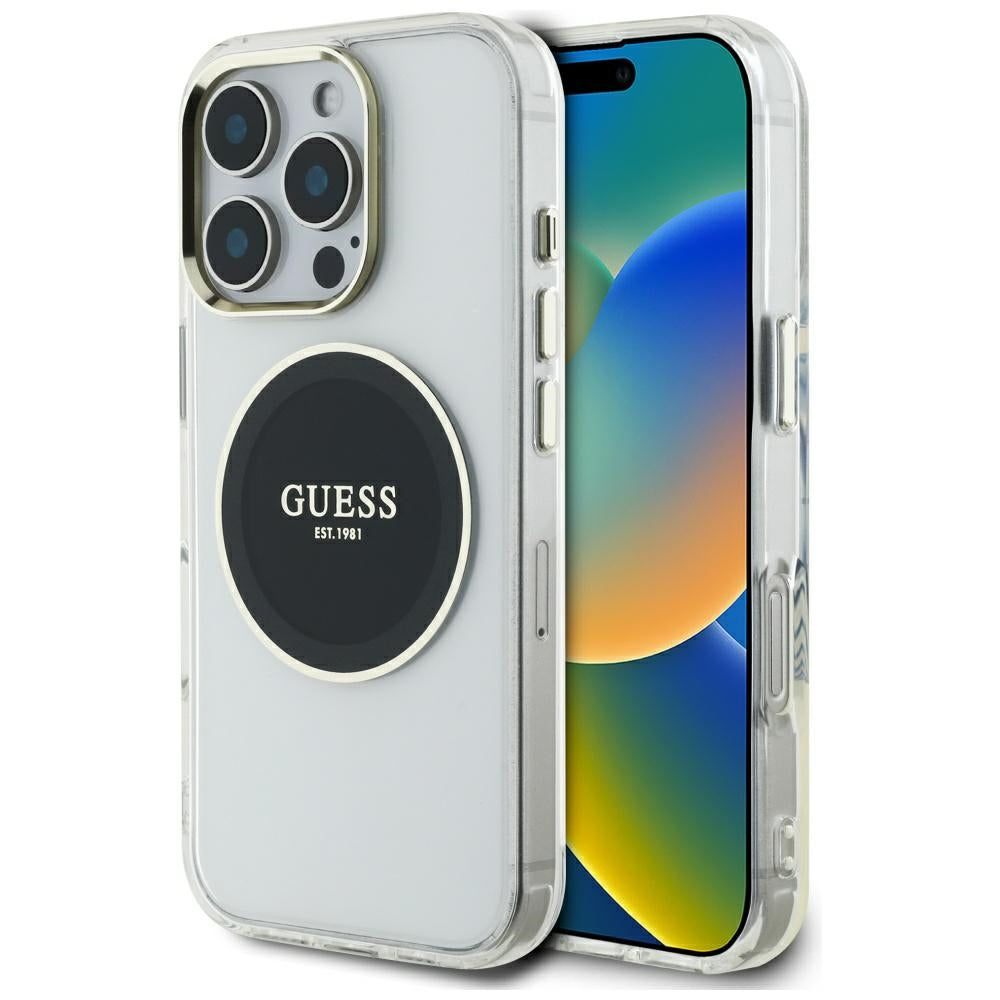 Étui MagSafe pour Apple iPhone 16 Pro Max, Guess, Cercle Métallique Coloré IML, Noir