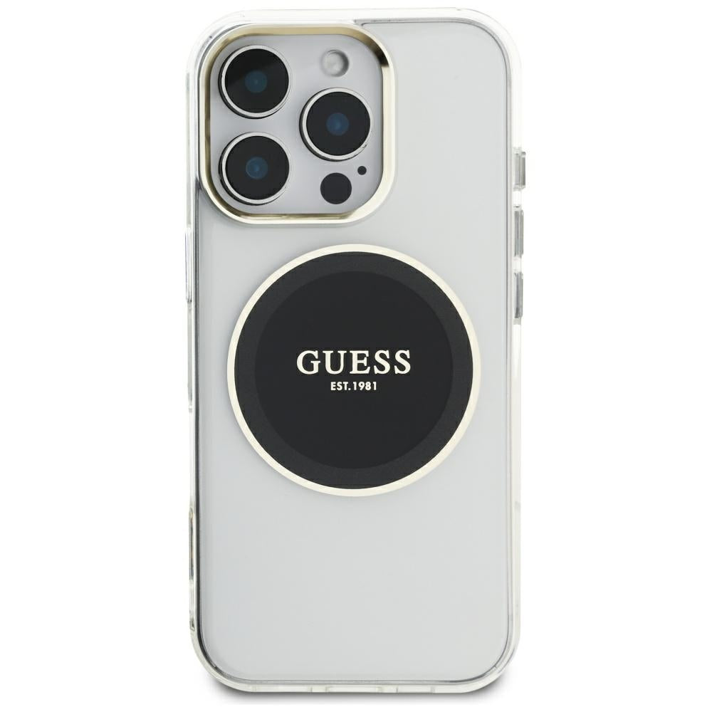 Étui MagSafe pour Apple iPhone 16 Pro Max, Guess, Cercle Métallique Coloré IML, Noir