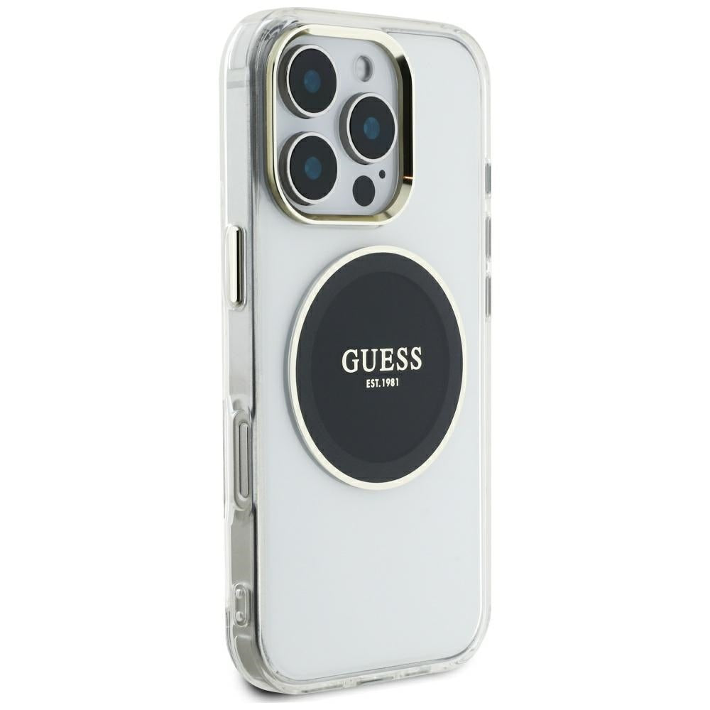 Étui MagSafe pour Apple iPhone 16 Pro Max, Guess, Cercle Métallique Coloré IML, Noir