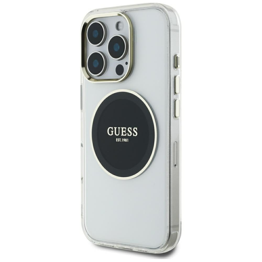 Étui MagSafe pour Apple iPhone 16 Pro Max, Guess, Cercle Métallique Coloré IML, Noir