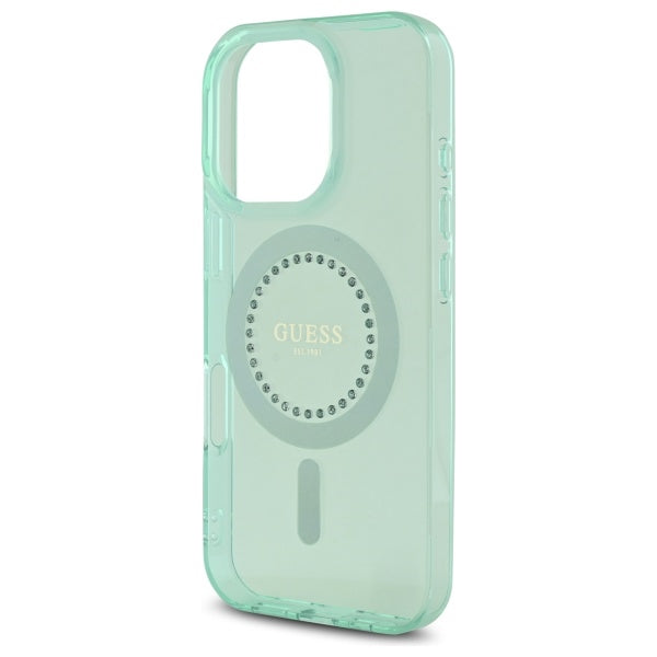 Étui MagSafe pour Apple iPhone 16 Pro Max, Guess, IML Rhinestone, Vert